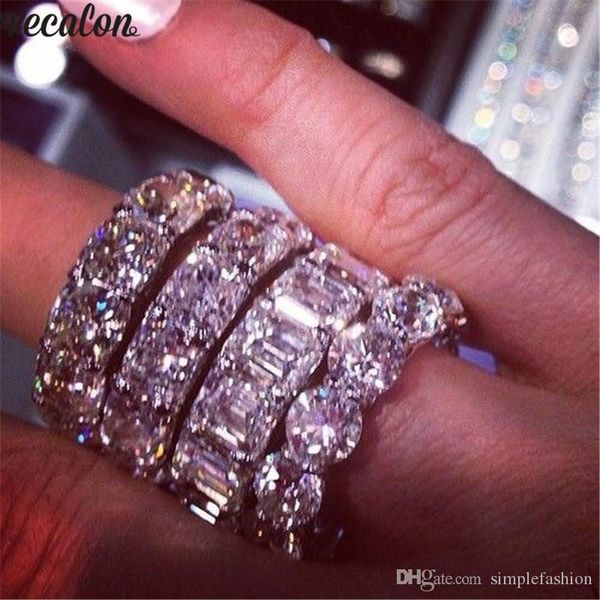 

vecalon 5 style handmade promise ring diamond cz 925 sterling silver engagement wedding band rings for women men jewelry, Slivery;golden