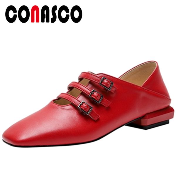 

conasco genuine leather women pumps mary janes shoes retro elegant low heels 2020 spring summer new shoes woman, Black