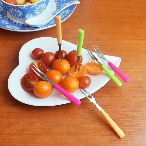 

6 pcs stainless steel fruit fork fruit fork set sticks creative rondom color