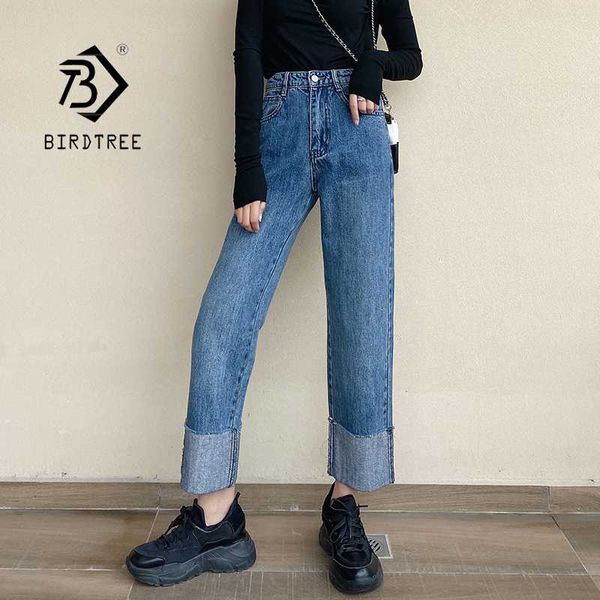 

spring new vintage high waist slouchy ripped mom jeans for women boyfriend denim straight pants autumn casual wide leg trousers, Blue