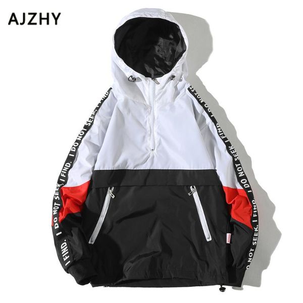 

men windbreaker jackets fashion patchwork color block pullover autumn hooded jacket men hip hop streetwear tracksuit casual coat, Black;brown
