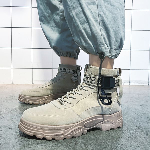

fashion men boots autumn winter mens shoes casual bota coturnos masculino high sneakers men work boots, Black