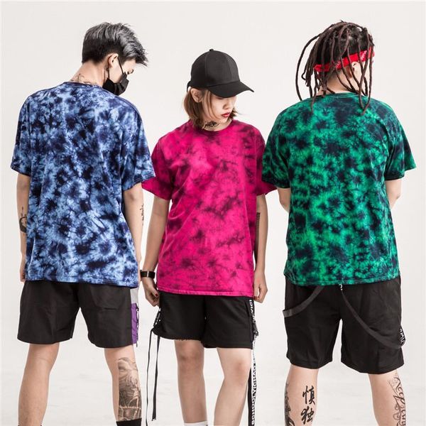 

losse tie dye crew neck hip hop style tops casual женская мужская одежда летние мужские дизайнерские футболки, White;black