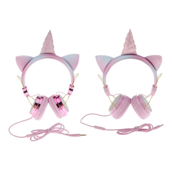 

2x unicorn headphone with microphone girls kids stereo earphone