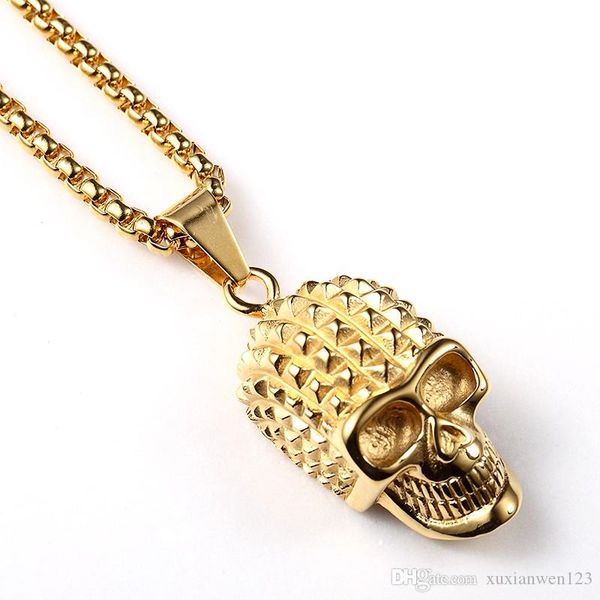 

pendant necklace trendy cool skull fashion skeleton necklaces mens titanium steel 70cm statement gold chain hip hop jewelry, Silver