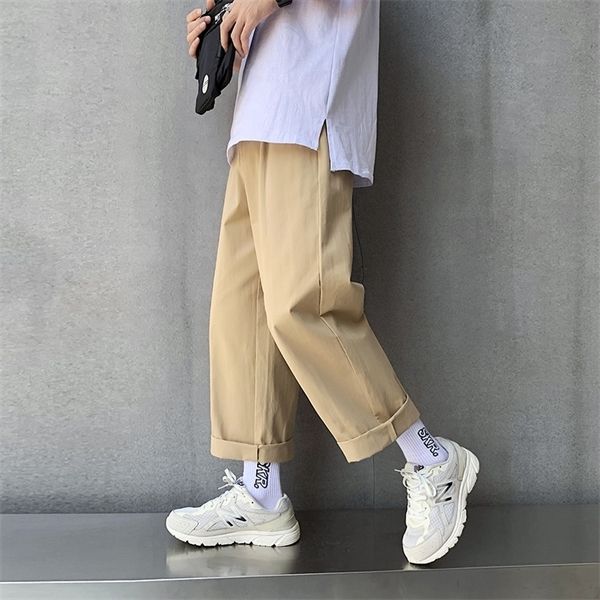 

men casual straight pants men 2020 japanese loose pants mens solid cotton pants male streetwear trousers, Black