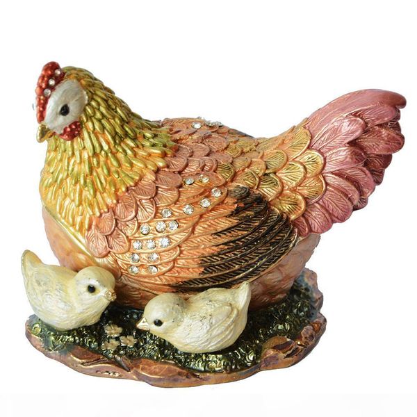 

crystal bejeweled nesting hen w baby chicks trinket & jewelry box metal ornament home decor gifts, Black;white