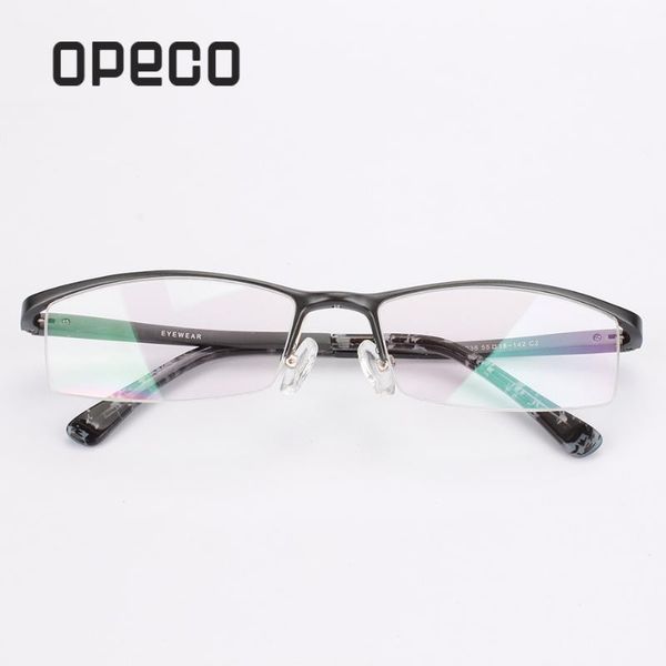 

opeco designer men's aluminum eyeglasses frame rx able glasses half rim myopia rectangle optical eyewear #2036, Black