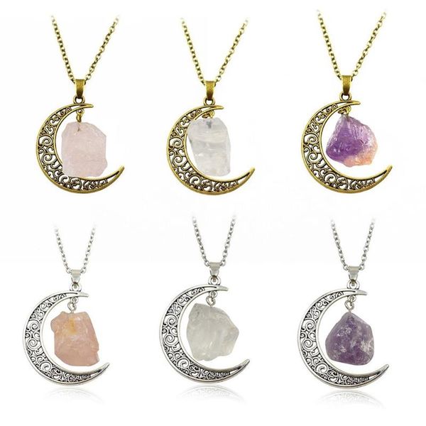

imixlot simple fashion stone moon necklace charm jewelry women stone pendant necklace gifts for girls, Silver
