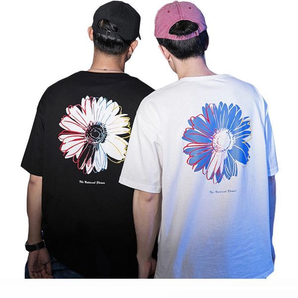 

2020 summer casual loose printed mens short sleeve t-shirts oversize japanese style hip hop cotton, White;black
