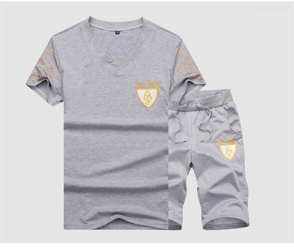 

v neck tracksuits embroidery running pullover mens suits fashion designer loose mens 2pcs sets summer mens, Gray