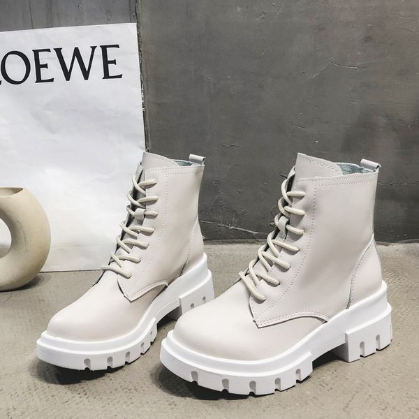 

2020 new beige leather boots women platform black boots female autumn gothic shoes punk ankle for women