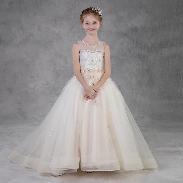 

girl's dresses big girls lace flower girl for weddings white long tulle ball gown patchwork crystyle dress, Red;yellow