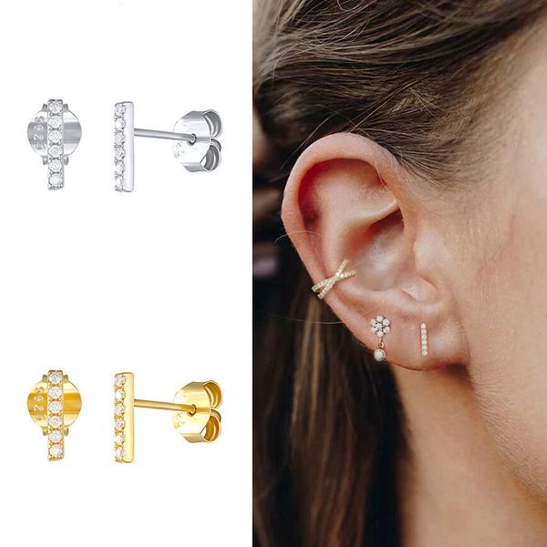 

AprilGrass Brand Designer 100% 925 Sterling Silver Simple Mini Square Zircon Small Stud Earrings for Women Fashion Designer Beauiful Earring