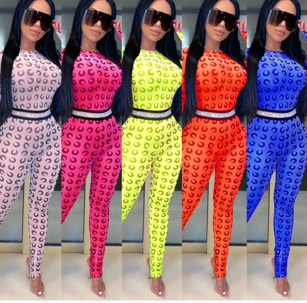 

women jumpsuit rompers mesh perspective new nightclub fashion long sleeve printed slim female casual bodysuit yoga pants outfits, Gray
