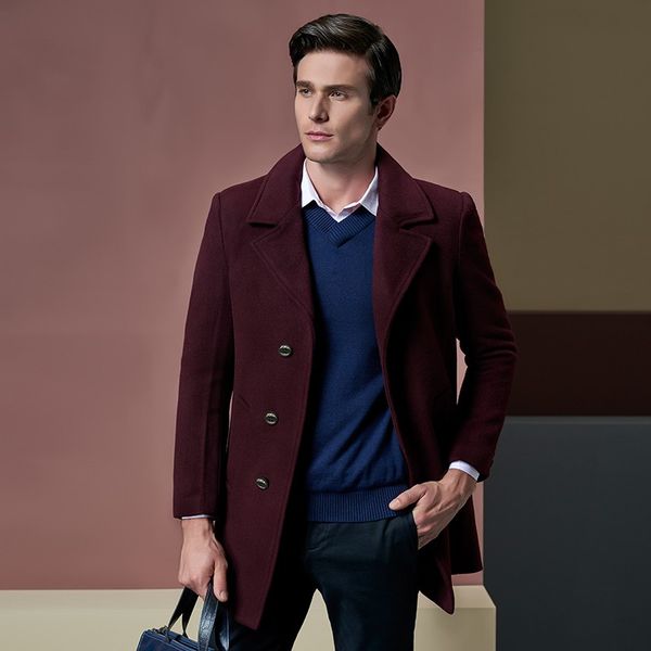 

custom made 2020 fashion man coats wool blends single breasted slim fit pea coat men long trench winter overcoat, Black
