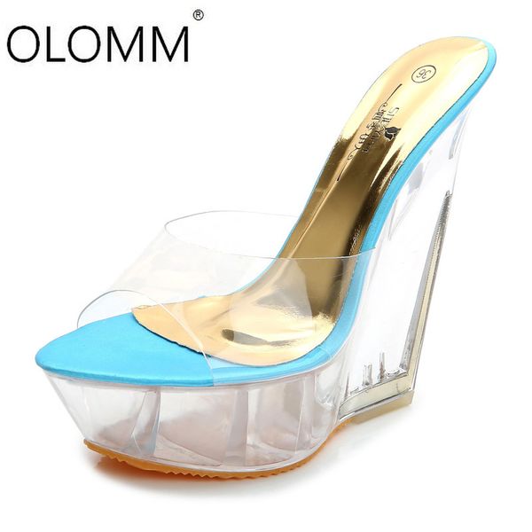 

summer thick bottom ultra high heel sandals transparent shaped crystal shoes wedge heel women's shoes, Black
