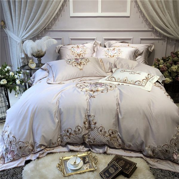 

luxury chic gray egyptian cotton bedding set 4pcs  king size bedsheet/fitted sheet set embroidery duvet cover bed