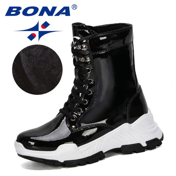 

bona 2020 new designers warm platform woman snow boots plush female casual sneakers outdoor snowboots warm shoes ladies footwear, Black