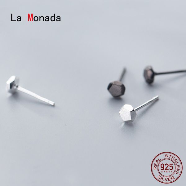

other la monada brushed pentagon earings studs 925 sterling silver fine jewelry minimalist stud earrings for women korean, Golden;silver