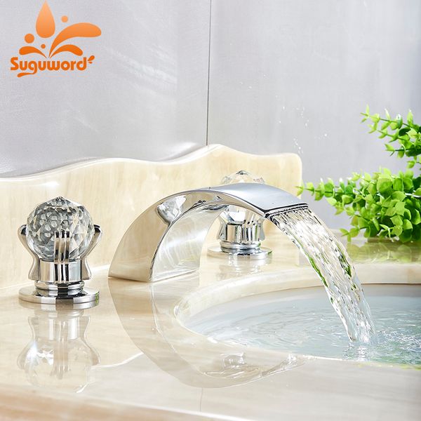 

waterfall basin faucet bathroom sink mixing tap double handle faucet and cold water new counterinstallation