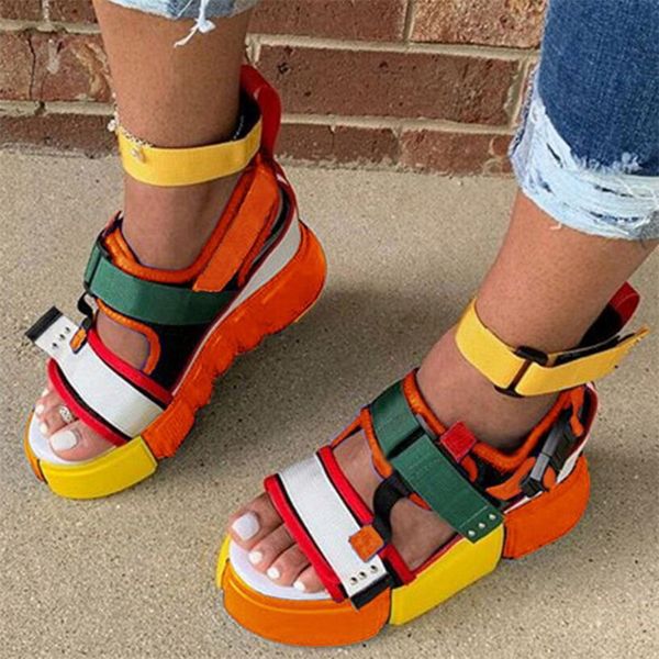 

big size 43 fashion lady platform casual thread sandals open toe buckle sandals women 2020 summer shoes woman dropship, Black