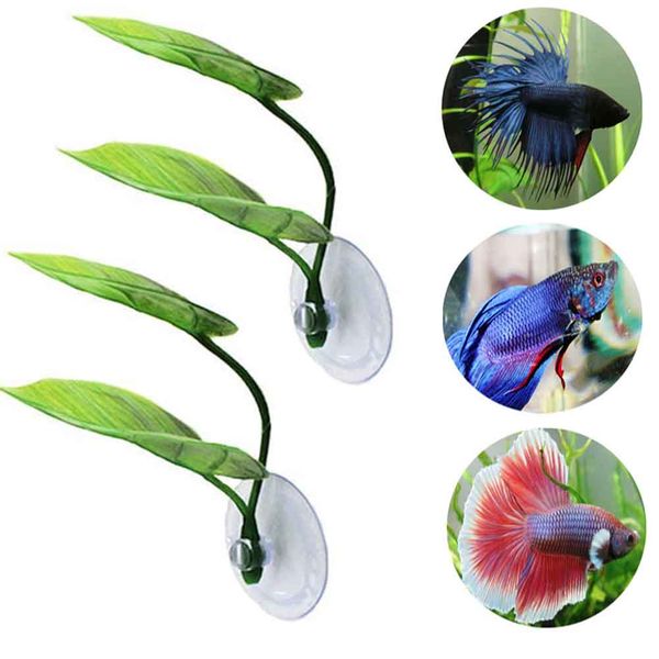 

4pcs bedroom simulation double layer home with suction cup betta fish leaf pad