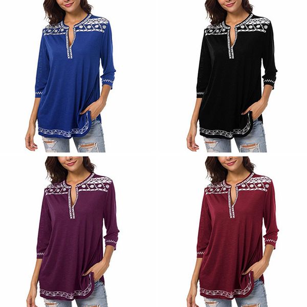 

shirt blouse fashion 2020 large size women casual v neck shirt ladies loose floral print tunic, White