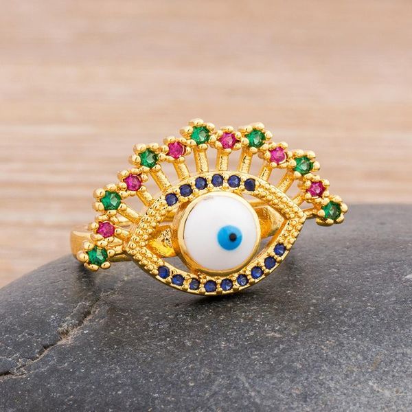 

горячая продажа верхнего качество медь цирконий турция сглаз кольцо 4 цвета выбор лаки регулируемых ювелирные изделия кольца для женского по, Slivery;golden