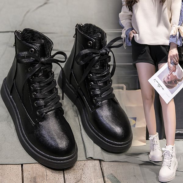 

ankle new boots for women shoes woman sneakers snow solid black leather boots women winter lace up plus size botas mujer