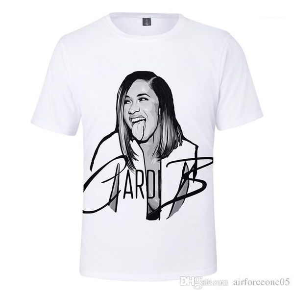 

finesse short sleeve o-neck summer womens fashion ladies tees 3d digital print cardi b womens tshirts, White