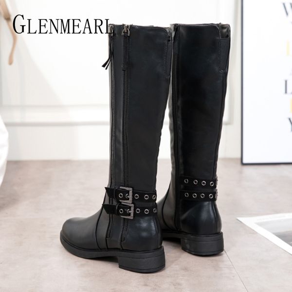 

boots black women high winter shoes leather pu platform knee woman warm round toe riding zip 2021