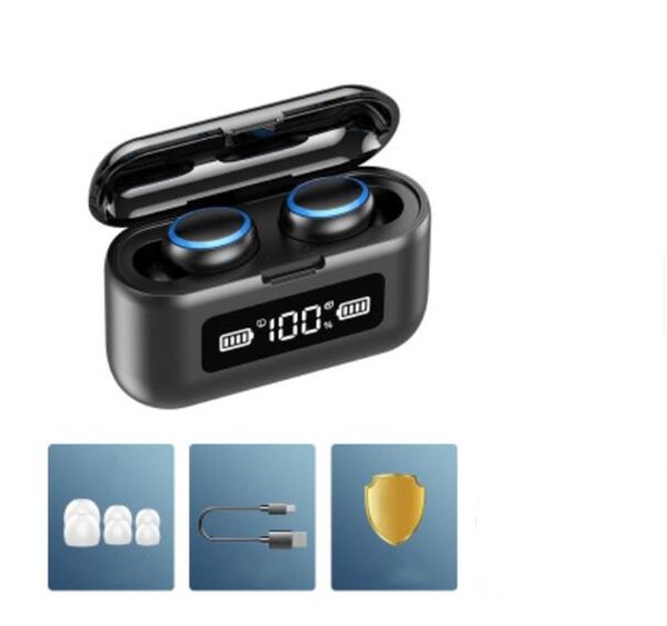 

new f9 wireless bluetooth earphone tws5.0 sports headphone hifi stereo earbuds led display touch control 2000mah power bank headset with mic