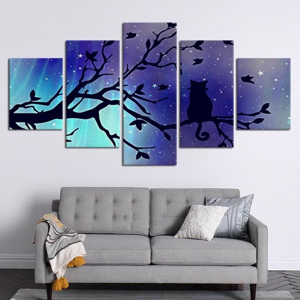 

modular picture frame wall animal canvas painting hd printed 5 set cat silhouette starry sky abstract home decor scenery bedroom