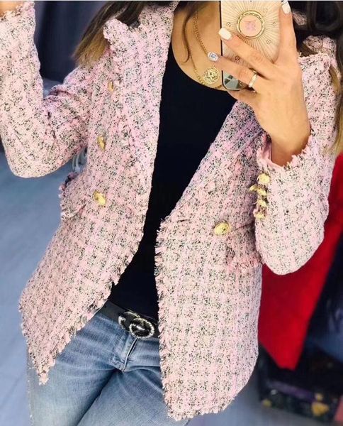 

fashion plaid women's coat long sleeve double-breasted slim notch collar party coat female 2020 winter new, Tan;black