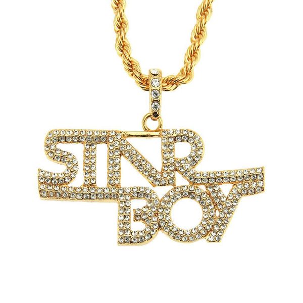 

2020 designer necklace european and american punk men's hip-hop jewelry wholesale trade personality letter pendant necklace diamond, Black