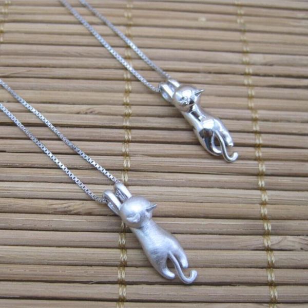 

exquisite cute cat brushed frosted smooth pendant necklaces for women trend short clavicle chain girls gifts jewelry san237, Silver