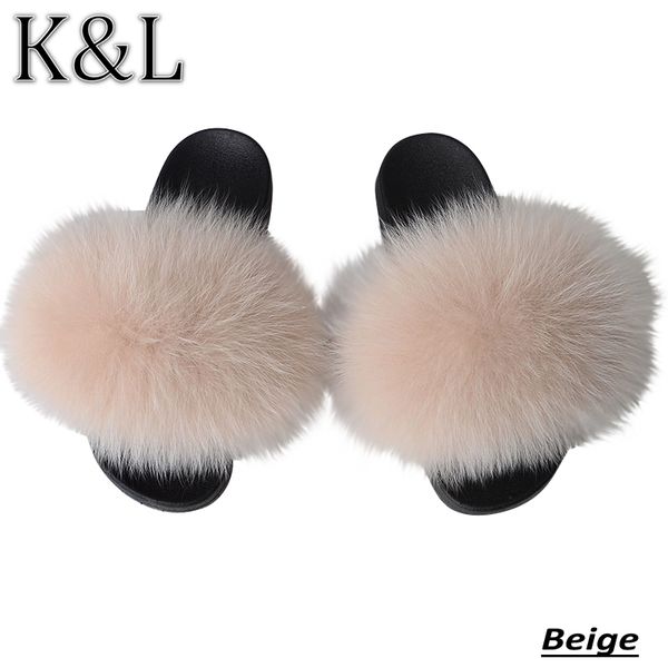 

real fur slides women fluffy summer slippers female furry outdoor sandals shoes woman luxury ladies flat footwear 2020 wholesale, Black