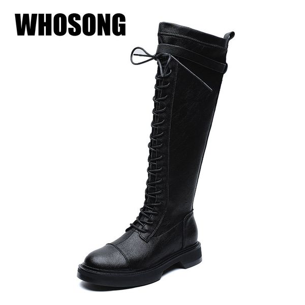 

new autumn women shoes woman real leather boots ladies knee high boots female black brand fashion crystal botas soft shoes