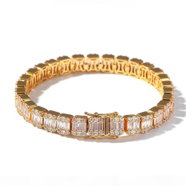 

iced out baguette cluster bracelet square cubic zirconia hip hop bracelets men women bling bling jewelry, Black