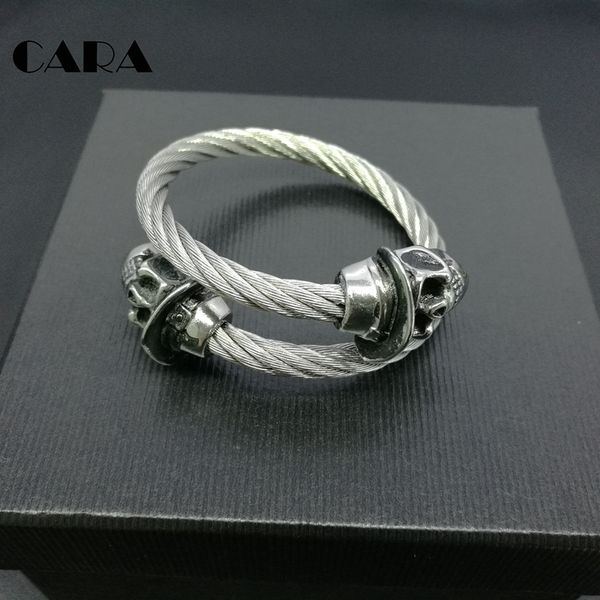 

bangle fashion hatted skull men bangles 316l stainless steel punk jewelry couple bracelet hip hop cara0049, Black