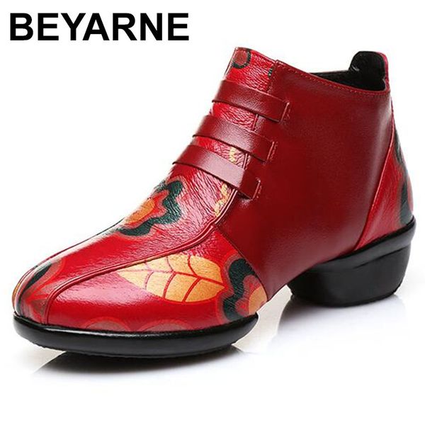 

beyarne brand shoes woman shoes 2020 new autumn soft comfort fashion dance printing real leather ankle boots flats, Black