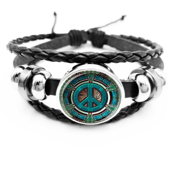 

charm bracelets initial/hippie peace logo glass dome button bracelet diy handmade fashion jewelry vintage black gift, Golden;silver