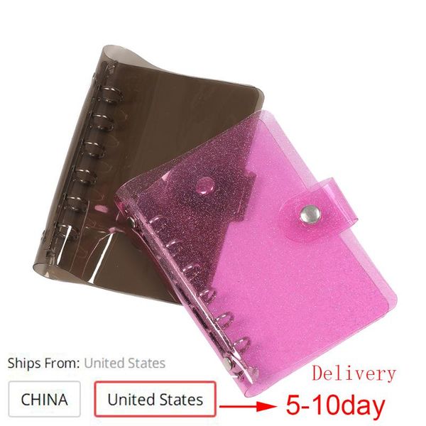 

a5/a6/a7 pvc rainbow loose leaf binder black pink notebook diary cover notepad planner clip office supplies, Purple;pink