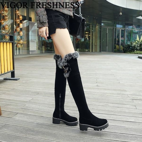 

vigor freshness women's winter boots over the knee fur shoes woman plush long boots warm ladies autumn snow non-slip my298, Black