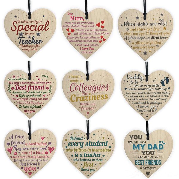 

9styles wooden hanging heart plaque cute valentines day gift sign wedding party decorations christmas tree ornament pendant