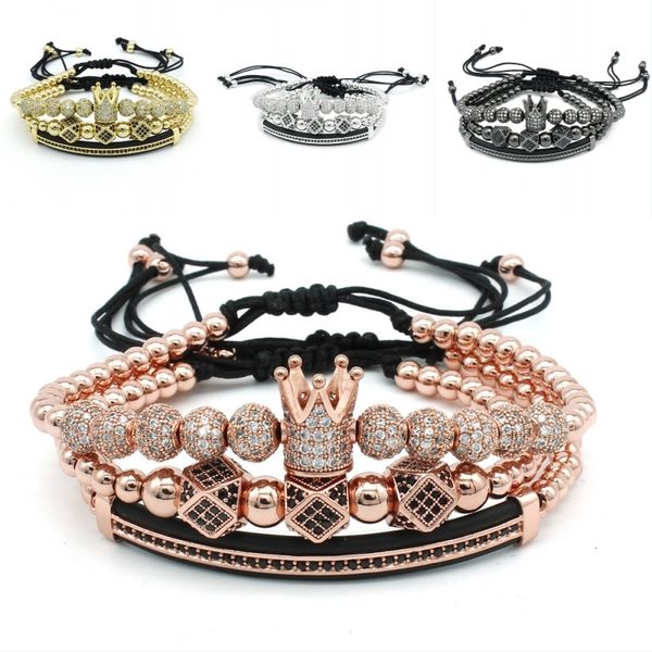 

3pcs/set fashion luxury couple bracelet 2019 lovers crown braided copper bracelets bangle for charm jewelry 4 colors gift