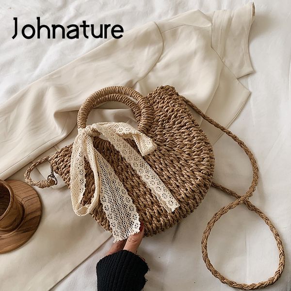 

shoulder bags johnature summer straw bag for women 2021 korean fashion lady lace leisure holiday beach crossbody