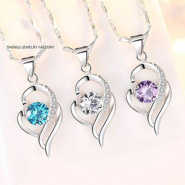 

s999 sterling silver heart spiritual rhino pendant necklace jewelry sterling silver fashion female clavicle chain silver gift wholesale