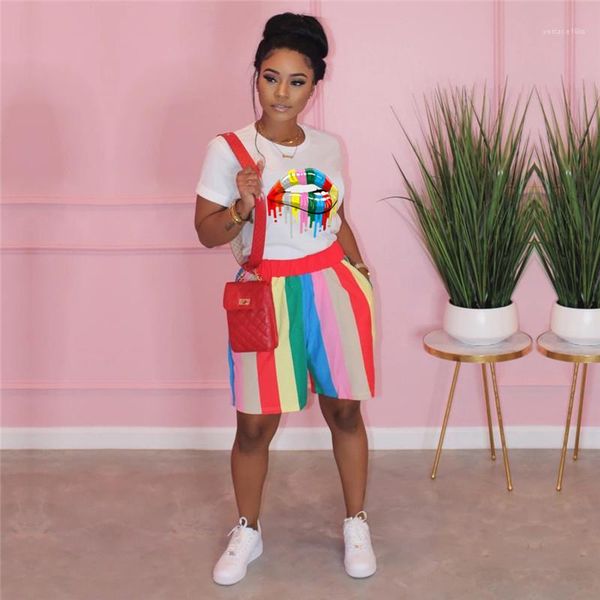 

конструктор костюмы моды короткий рукав женщины 2pcs наборы повседневная губы многоцветных женщин одежды для печати для женщин, Gray